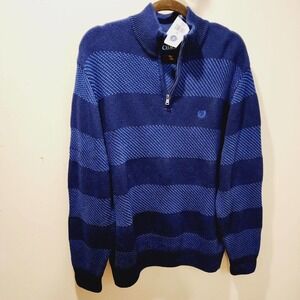 Vintage Men's Chaps Cotton Size XL Blue Stripe Half Zip Sweater NWT